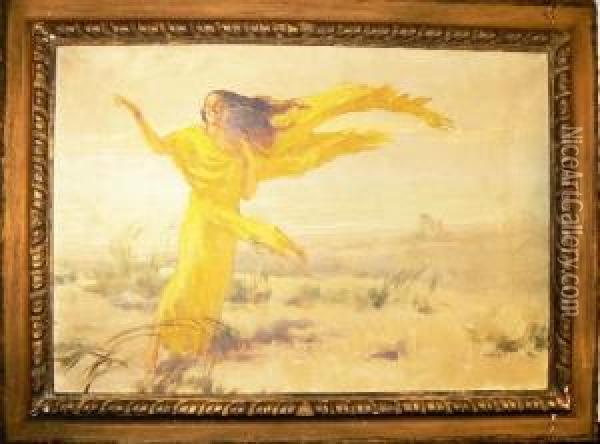 Donna In Giallo Oil Painting - Giuseppe Palanti