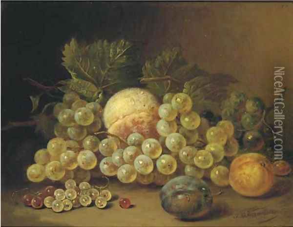 Still life with fruits on a ledge Oil Painting - Sebastiaan Theodorus Voorn Boers