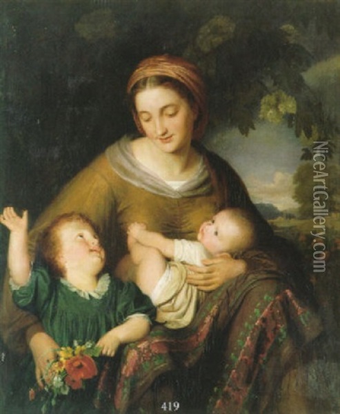 Mutter Mit Kindern Oil Painting - Carl Ludwig Friedrich Wagner