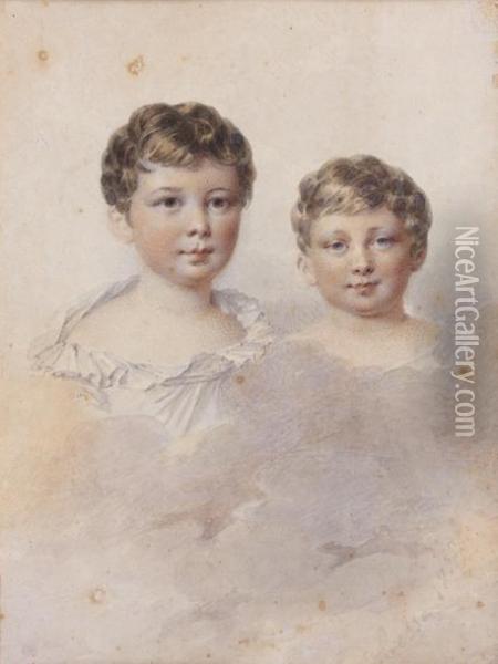 Portrait De Deux Enfants De La Famille De Damas Oil Painting - Alexandre Hesse
