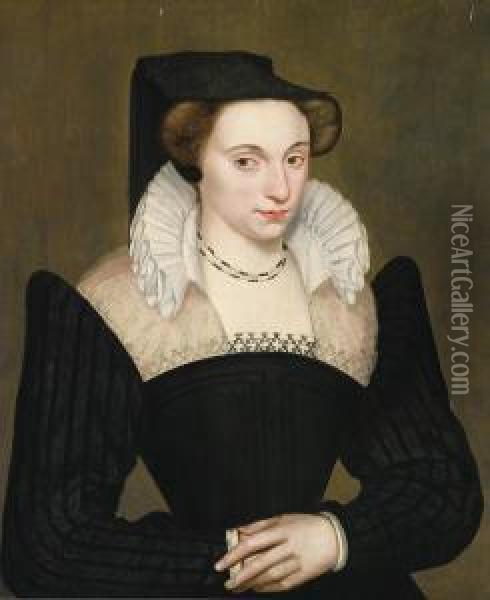 Portrait De Femme A La Robe Noire Oil Painting - Francois Quesnel