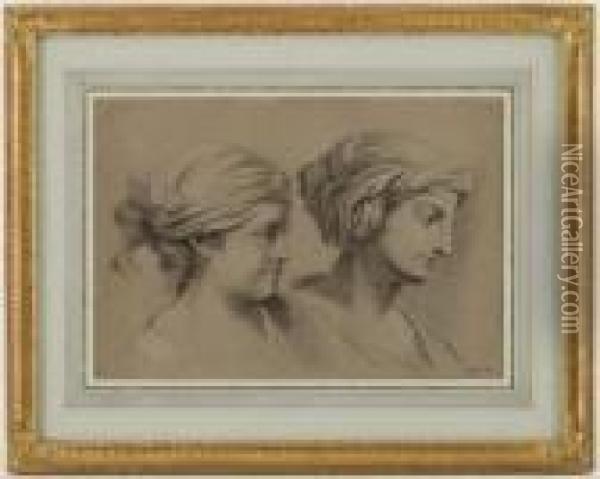 Etude De Deux Tetes De Femmes De Profil Oil Painting - Wolfgang-Adam Toepffer