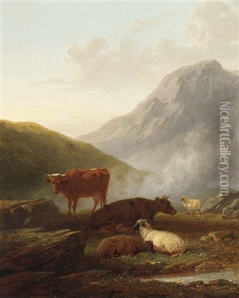 Highland Cattle Oil Painting - Aster R. C. Corbould