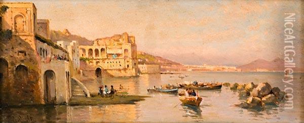 Marina Con Barche A Palazzo Donn'anna Oil Painting - Guglielmo Giusti