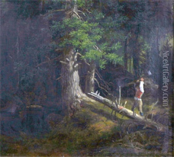 Skogshuggare Oil Painting - Edward (Johan-Edvard) Bergh