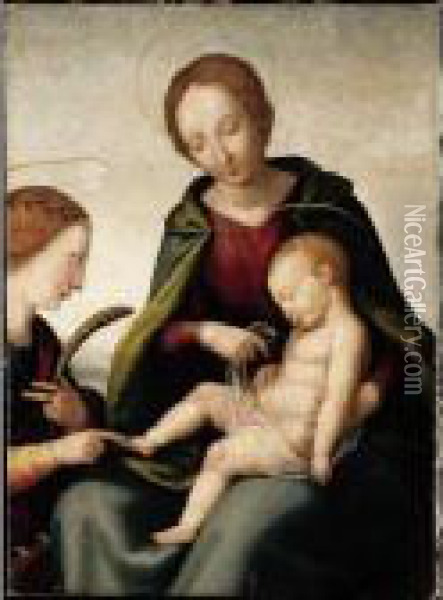 Madonna And Child With Saint Catherine Oil Painting - Giovanni Antonio Sogliani