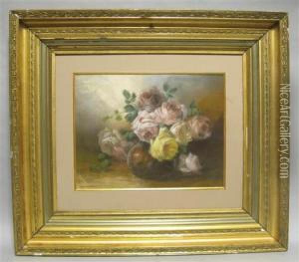 Still Life Of Roses Oil Painting - Raoul Maucherat de Longpre