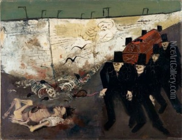 Tanz An Der Mauer (sargtrager) Oil Painting - Felix Nussbaum