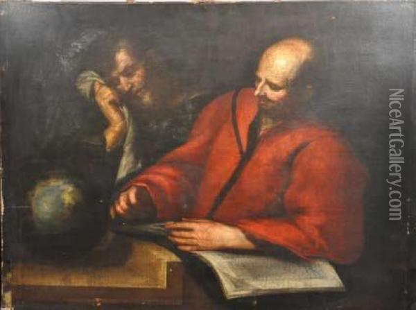 Democrite Et Heraclite Oil Painting - Valerio Castello