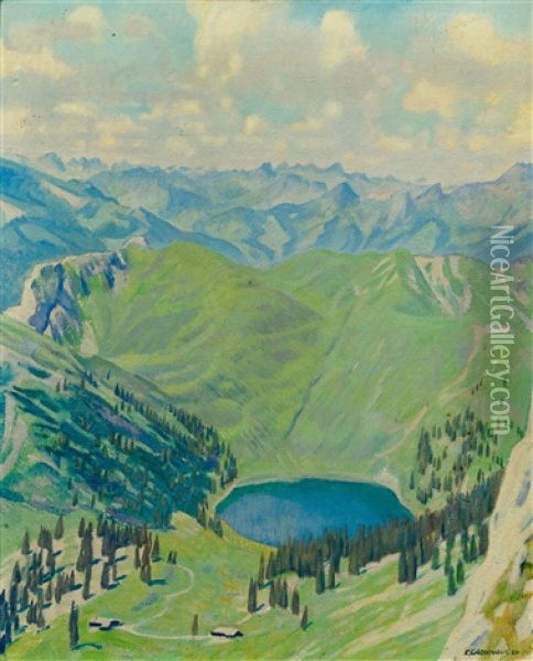 Mountain Lake In The Alps (seebergersee) Oil Painting - Emil Cardinaux
