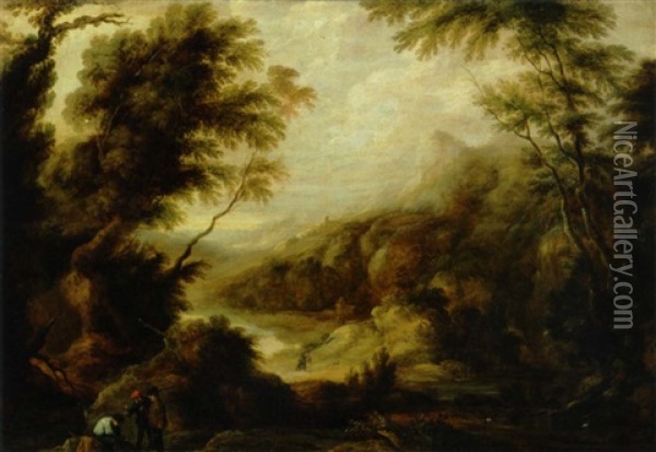 Bjerglandskab Med Vandrere Oil Painting - Gillis (Egidius I) Peeters