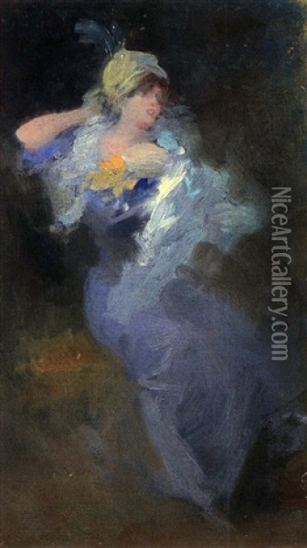 Elegante A L'aigrette Oil Painting - Jules Cheret