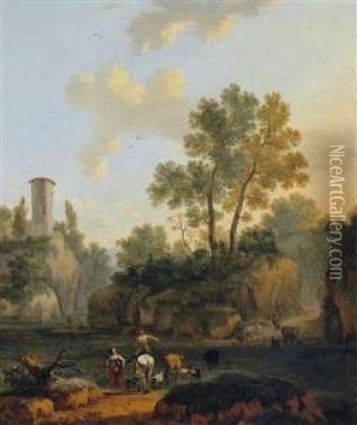 Italienische Landschaft Mit Einem Flusslauf Oil Painting - Jacob De Heusch
