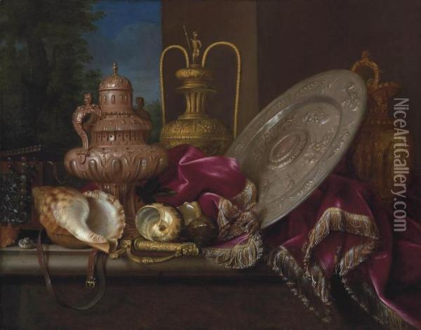 A Silver Incense Burner And Sideboard Dish Oil Painting - Meiffren (Ephren) Conte (Leconte)