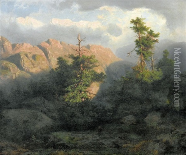 Gebirgslandschaft Mit Knorrigen Baumen Oil Painting - Julius Bakof
