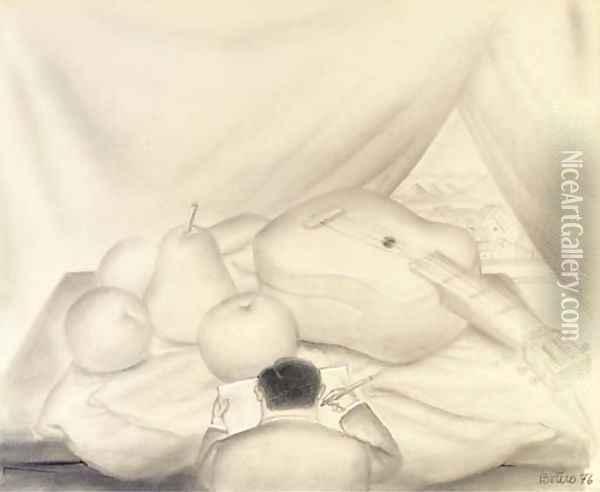 Hombre dibujando un bodegan Oil Painting - Fernando Botero