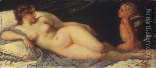 Venus And Amor Oil Painting - Karoly Lotz