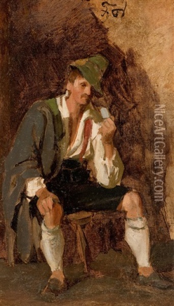 Farmer From Lenggries With Pipe Oil Painting - Franz Von Defregger