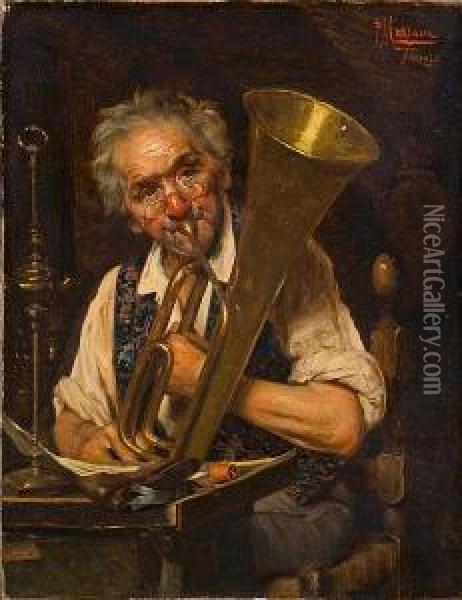 The Happy Musician Oil Painting - Pompeo Massini