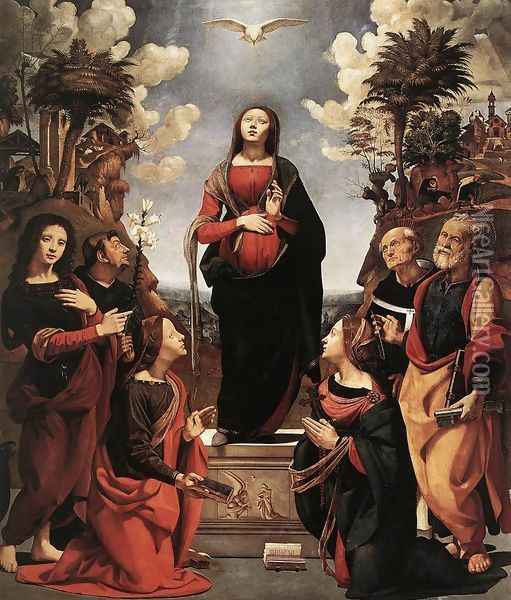 Immaculate Conception with Saints c. 1505 Oil Painting - Piero Di Cosimo
