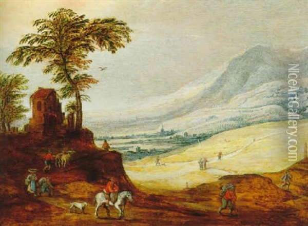 Reiter Mit Hund In Einer Weiten Landschaft Oil Painting - Frans de Momper