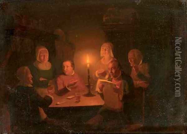 At home by candlelight Oil Painting - Pieter Gerardus Sjamaar