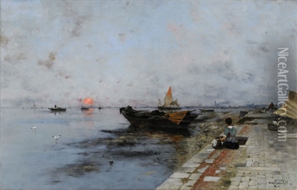 Tvatterska Vid Kaj I Venedig Oil Painting - Wilhelm von Gegerfelt