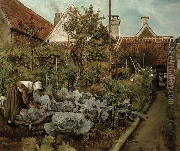 A Flemish Garden Oil Painting - Henri de Braekeleer