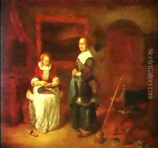 Dame Mit Ihrer Dienerin In Einem Interieur Oil Painting - Quiringh Gerritsz van Brekelenkam