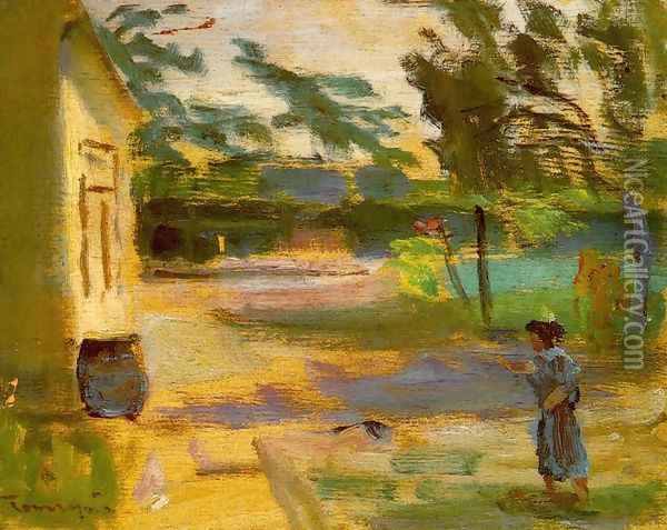 Courtyard in Sunshine 1928 Oil Painting - Janos Tornyai
