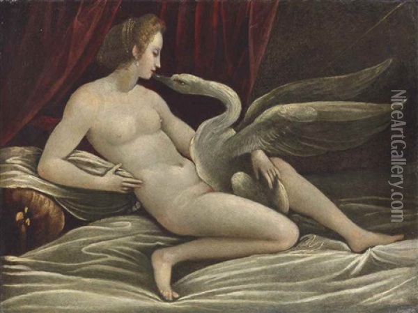 Leda And The Swan Oil Painting - Bernardino Cesari