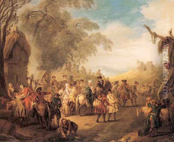 Stopping at an Inn 1728 Oil Painting - Jean-Baptiste Joseph Pater