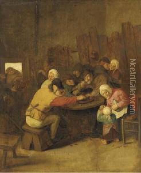 Peasants Eating Mussels And Drinking In A Tavern Oil Painting - Pieter de Bloot