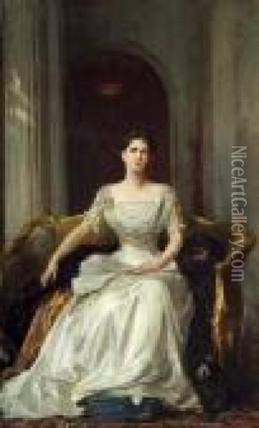 A Portrait Of Mrs. Mabel Brooks Of Kinmount Oil Painting - Sir Hubert von Herkomer