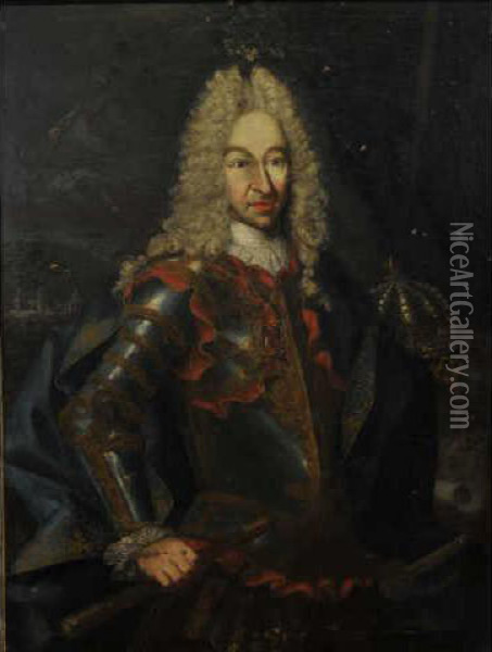 Portrait Du Roi Victor Amedee Ii De Savoie (1666-1732) Portant L'ordre De L'annonciale Oil Painting - Giovanni Maria Delle Piane