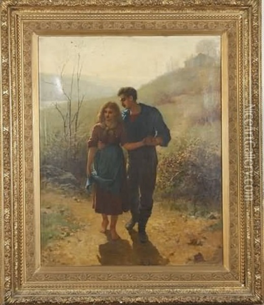 Two Figures Walking Oil Painting - James Wells Champney