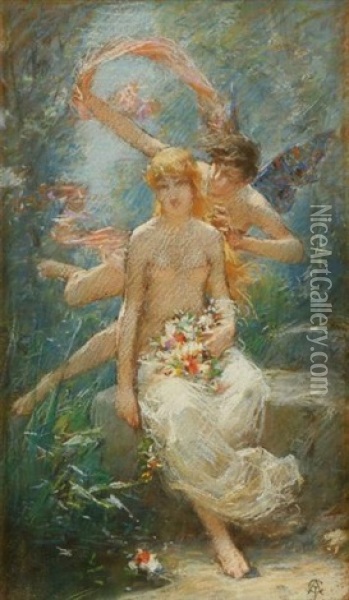 Psyche Et Cupidon Oil Painting - Alexandre Jacques Chantron