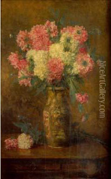 Bouquet De Fleurs Dans Un Vase Pose Sur Une Table Oil Painting - Alexei Alexeivich Harlamoff