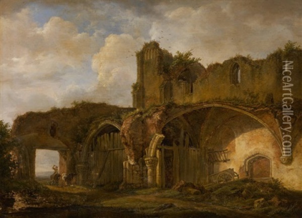 Les Ruines De L'abbaye De Saint Avon Oil Painting - Hendrick Van Assche