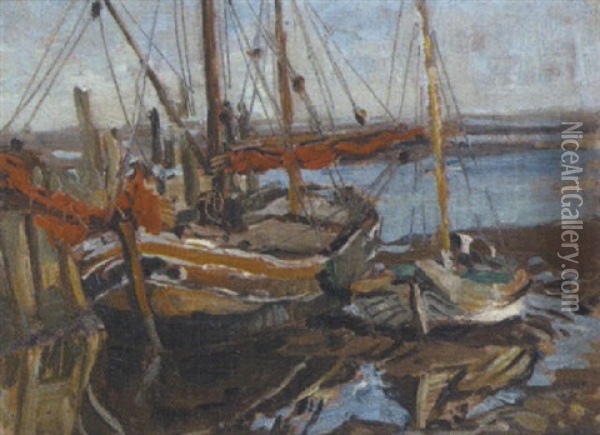 Segelboote Im Hafen Oil Painting - Eduard Ameseder