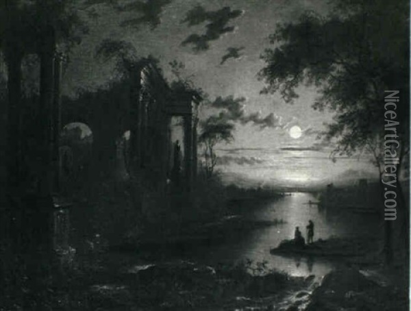 Moonlit Capriccio Oil Painting - Abraham Pether