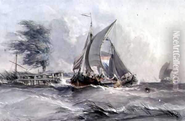 A Windy Day: Boats in a Gale Oil Painting - George Chambers