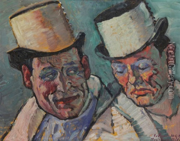 Les Clowns Oil Painting - Medard Maertens