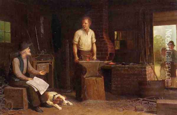 The Blacksmith's Shop Oil Painting - Samuel S. Carr