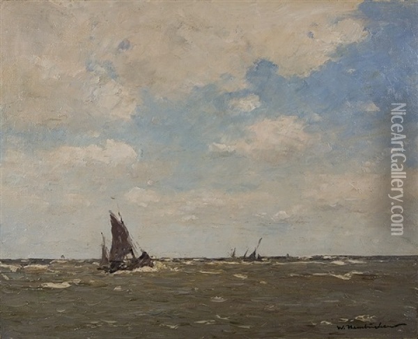 Fishing Boats At Sea Oil Painting - Wilhelm Hambuechen