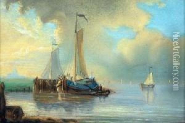 Barges At Breydon Oil Painting - Joseph Stannard