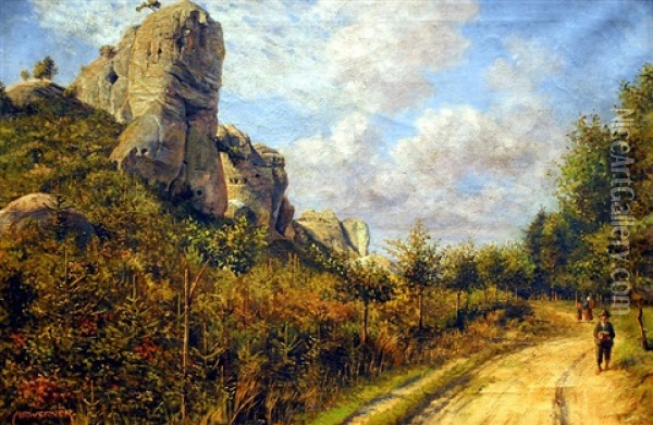 Cesta Pod Skalami Oil Painting - Adolf Werner