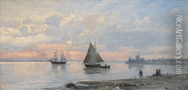 Ships Off Kronborg Castle Oil Painting - Anders Andersen-Lundby