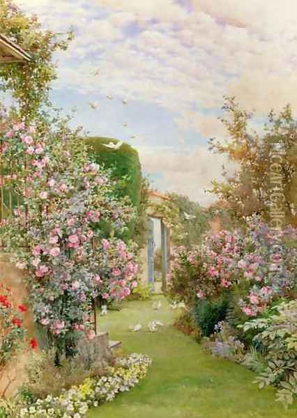 China Roses, Broadway Oil Painting - Alfred Parsons