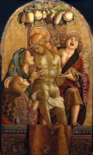 Lamentation over the Dead Christ 1485 Oil Painting - Carlo Crivelli